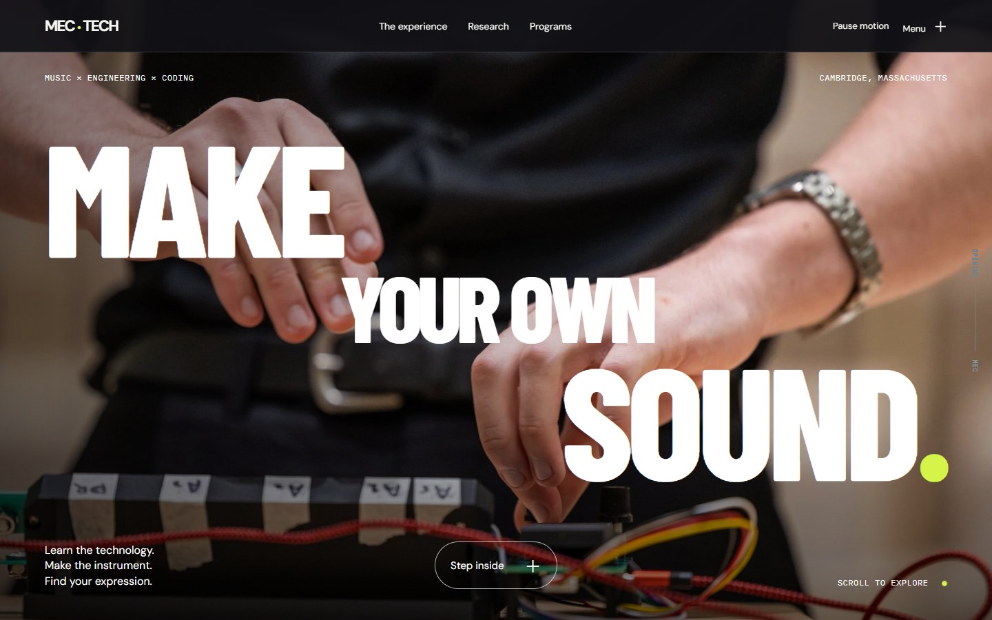 MAKE YOUR OWN SOUND typography layered over an electronic instrument performance